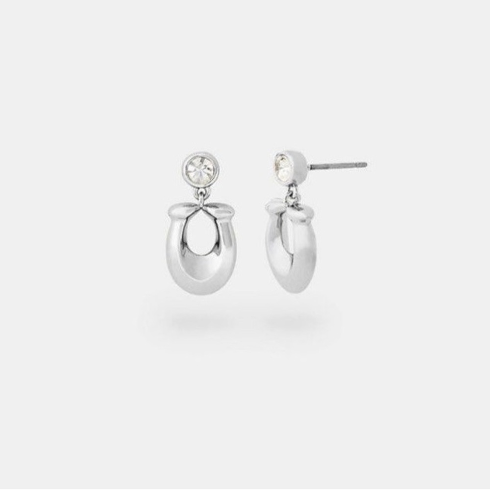 NWT Coach signature crystal silver drop earrings